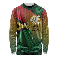 Personalised Long Live Vanuatu Independence Day Long Sleeve Shirt 46th Anniversary Woven Pattern LT14 Unisex Reggae - Polynesian Pride