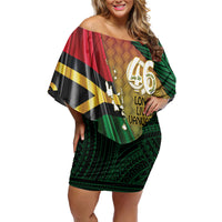 Personalised Long Live Vanuatu Independence Day Off Shoulder Short Dress 46th Anniversary Woven Pattern LT14 Women Reggae - Polynesian Pride