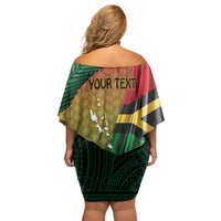 Personalised Long Live Vanuatu Independence Day Off Shoulder Short Dress 46th Anniversary Woven Pattern LT14 - Polynesian Pride