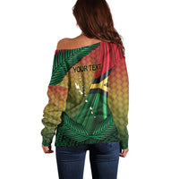 Personalised Long Live Vanuatu Independence Day Off Shoulder Sweater 46th Anniversary Woven Pattern LT14 - Polynesian Pride