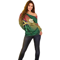 Personalised Long Live Vanuatu Independence Day Off Shoulder Sweater 46th Anniversary Woven Pattern LT14 - Polynesian Pride