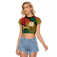 Personalised Long Live Vanuatu Independence Day Raglan Cropped T Shirt 46th Anniversary Woven Pattern LT14 Female Reggae - Polynesian Pride