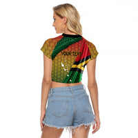 Personalised Long Live Vanuatu Independence Day Raglan Cropped T Shirt 46th Anniversary Woven Pattern LT14 - Polynesian Pride