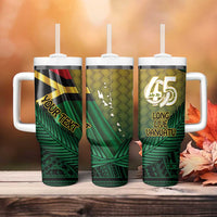 Personalised Long Live Vanuatu Independence Day Tumbler With Handle 46th Anniversary Woven Pattern LT14 - Polynesian Pride