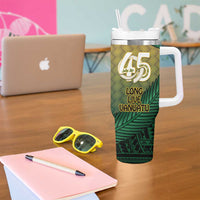Personalised Long Live Vanuatu Independence Day Tumbler With Handle 46th Anniversary Woven Pattern LT14 - Polynesian Pride