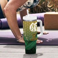 Personalised Long Live Vanuatu Independence Day Tumbler With Handle 46th Anniversary Woven Pattern LT14 - Polynesian Pride