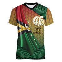 Personalised Long Live Vanuatu Independence Day Women V-Neck T-Shirt 46th Anniversary Woven Pattern LT14 Female Reggae - Polynesian Pride