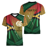 Personalised Long Live Vanuatu Independence Day Women V-Neck T-Shirt 45th Anniversary Woven Pattern - Polynesian Pride