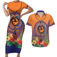 PNG New Ireland Province Couples Matching Short Sleeve Bodycon Dress and Hawaiian Shirt Niu Ailan Necklace Polynesian Tattoo LT14 Orange - Polynesian Pride