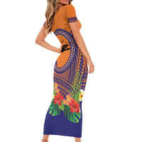 PNG New Ireland Province Short Sleeve Bodycon Dress Niu Ailan Necklace Polynesian Tattoo LT14 - Polynesian Pride