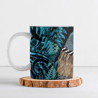 New Zealand Tui Bird Taiaha Ceramic Mug Maori Weapon Paua Shell Mix Silver Fern