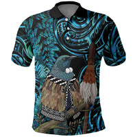 New Zealand Tui Bird Taiaha Polo Shirt Maori Weapon Paua Shell Mix Silver Fern LT14 Turquoise - Polynesian Pride