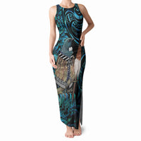 New Zealand Tui Bird Taiaha Tank Maxi Dress Maori Weapon Paua Shell Mix Silver Fern LT14 Women Turquoise - Polynesian Pride