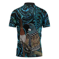New Zealand Tui Bird Taiaha Zipper Polo Shirt Maori Weapon Paua Shell Mix Silver Fern LT14 - Polynesian Pride