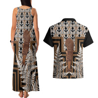 Wahaika New Zealand Couples Matching Tank Maxi Dress and Hawaiian Shirt Maori Weapon Kowhaiwhai Fern Poutama Motifs