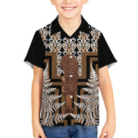 Wahaika New Zealand Family Matching Off Shoulder Maxi Dress and Hawaiian Shirt Maori Weapon Kowhaiwhai Fern Poutama Motifs