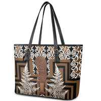 Wahaika New Zealand Leather Tote Bag Maori Weapon Kowhaiwhai Fern Poutama Motifs