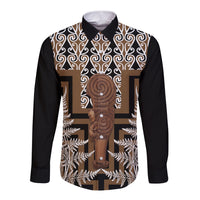 Wahaika New Zealand Long Sleeve Button Shirt Maori Weapon Kowhaiwhai Fern Poutama Motifs