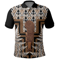 Wahaika New Zealand Polo Shirt Maori Weapon Kowhaiwhai Fern Poutama Motifs LT14 Brown - Polynesian Pride