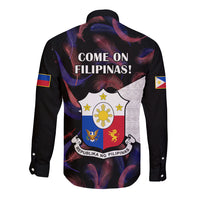 Philippines Football Long Sleeve Button Shirt 2023 World Cup Go Filipinas Feather Black Version LT14 - Polynesian Pride