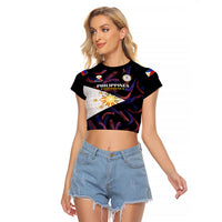 Philippines Football Raglan Cropped T Shirt 2023 World Cup Go Filipinas Feather Black Version LT14 Female Black - Polynesian Pride
