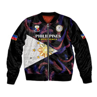 Philippines Football Sleeve Zip Bomber Jacket 2023 World Cup Go Filipinas Feather Black Version LT14 Unisex Black - Polynesian Pride