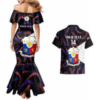 Custom Philippines Football Couples Matching Mermaid Dress And Hawaiian Shirt 2023 World Cup Go Filipinas Feather Black Version LT14 - Polynesian Pride