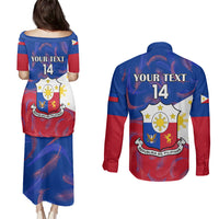 Custom Philippines Football Couples Matching Puletasi Dress and Long Sleeve Button Shirts 2023 World Cup Go Filipinas Feather Flag Version LT14 - Polynesian Pride