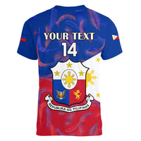Custom Philippines Football Women V Neck T Shirt 2023 World Cup Go Filipinas Feather Flag Version LT14 - Polynesian Pride