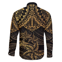 Black and Gold Polynesia Family Matching Off The Shoulder Long Sleeve Dress and Hawaiian Shirt Plumeria Tattoo With Polynesian Pattern LT14 - Polynesian Pride