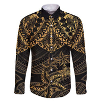 Black and Gold Polynesia Family Matching Puletasi and Hawaiian Shirt Plumeria Tattoo With Polynesian Pattern