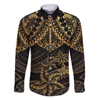 Black and Gold Polynesia Family Matching Summer Maxi Dress and Hawaiian Shirt Plumeria Tattoo With Polynesian Pattern LT14 Dad's Shirt - Long Sleeve Black - Polynesian Pride