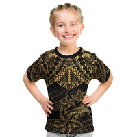 Black and Gold Polynesia Kid T Shirt Plumeria Tattoo With Polynesian Pattern