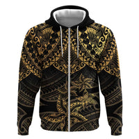 Black and Gold Polynesia Zip Hoodie Plumeria Tattoo With Polynesian Pattern LT14 Zip Hoodie Black - Polynesian Pride