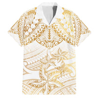 White and Gold Polynesia Family Matching Summer Maxi Dress and Hawaiian Shirt Plumeria Tattoo With Polynesian Pattern