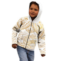White and Gold Polynesia Kid Hoodie Plumeria Tattoo With Polynesian Pattern LT14 - Polynesian Pride