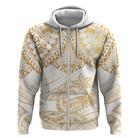 White and Gold Polynesia Zip Hoodie Plumeria Tattoo With Polynesian Pattern LT14 Zip Hoodie White - Polynesian Pride