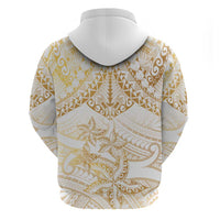 White and Gold Polynesia Zip Hoodie Plumeria Tattoo With Polynesian Pattern LT14 - Polynesian Pride
