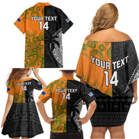 Custom Fiji And Australia Rugby Family Matching Off Shoulder Short Dress and Hawaiian Shirt Fijian Tapa Pattern With Aussie Aboriginal Art LT14 - Polynesian Pride