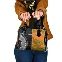 Custom Fiji And Australia Rugby Shoulder Handbag Fijian Tapa Pattern With Aussie Aboriginal Art LT14 One Size Black - Polynesian Pride