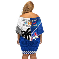 Fiji And Samoa Rugby Off Shoulder Short Dress 2023 World Cup Samoan Mix Tapa Pattern LT14 - Polynesian Pride