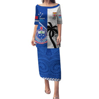 Fiji And Samoa Rugby Puletasi 2023 World Cup Samoan Mix Tapa Pattern LT14 Long Dress Blue - Polynesian Pride