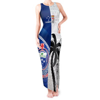 Fiji And Samoa Rugby Tank Maxi Dress 2023 World Cup Samoan Mix Tapa Pattern LT14 Women Blue - Polynesian Pride