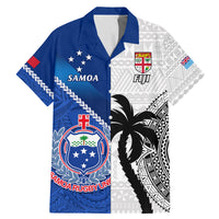 Custom Fiji And Samoa Rugby Family Matching Mermaid Dress and Hawaiian Shirt 2023 World Cup Samoan Mix Tapa Pattern LT14 Dad's Shirt - Short Sleeve Blue - Polynesian Pride