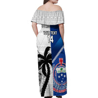 Custom Fiji And Samoa Rugby Family Matching Off Shoulder Maxi Dress and Hawaiian Shirt 2023 World Cup Samoan Mix Tapa Pattern LT14 - Polynesian Pride