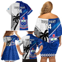 Custom Fiji And Samoa Rugby Family Matching Off Shoulder Short Dress and Hawaiian Shirt 2023 World Cup Samoan Mix Tapa Pattern LT14 - Polynesian Pride