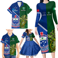 Samoa And Ireland Rugby Family Matching Long Sleeve Bodycon Dress and Hawaiian Shirt 2023 World Cup Manu Samoa With Shamrocks LT14 - Polynesian Pride