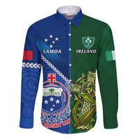 Samoa And Ireland Rugby Family Matching Short Sleeve Bodycon Dress and Hawaiian Shirt 2023 World Cup Manu Samoa With Shamrocks LT14 Dad's Shirt - Long Sleeve Blue - Polynesian Pride