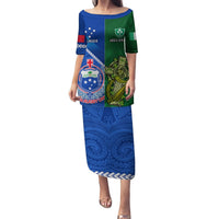 Samoa And Ireland Rugby Puletasi 2023 World Cup Manu Samoa With Shamrocks LT14 Long Dress Blue - Polynesian Pride