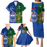 Custom Samoa And Ireland Rugby Family Matching Puletasi Dress and Hawaiian Shirt 2023 World Cup Manu Samoa With Shamrocks LT14 - Polynesian Pride